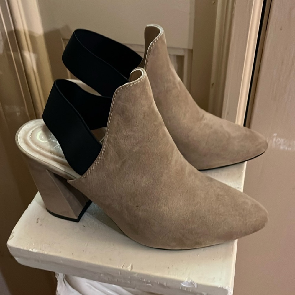 Booties, tan color/black.  Size 9 New.  Never worn.